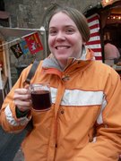 Carrie holding a glass of yummy gluehwein gluehwein carrie