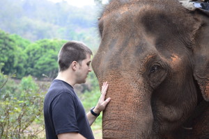 Jonathan with Elephants in the hills above Chiang Mai Thailand