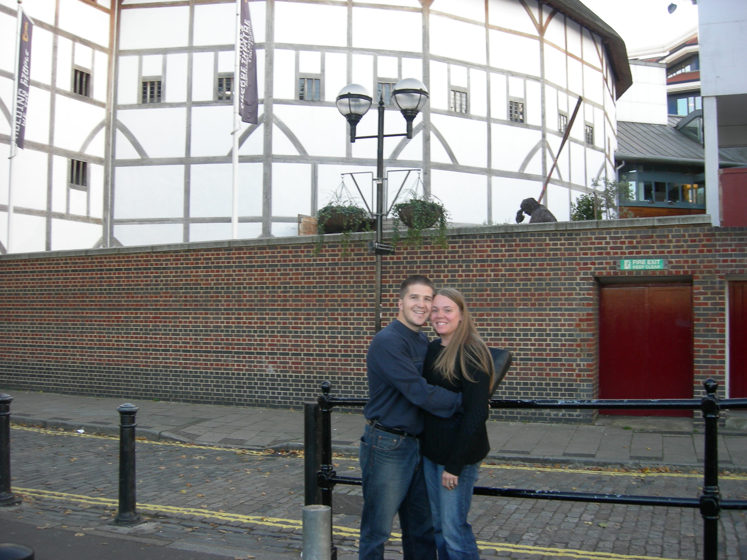 us in front of the Globe Theater in London